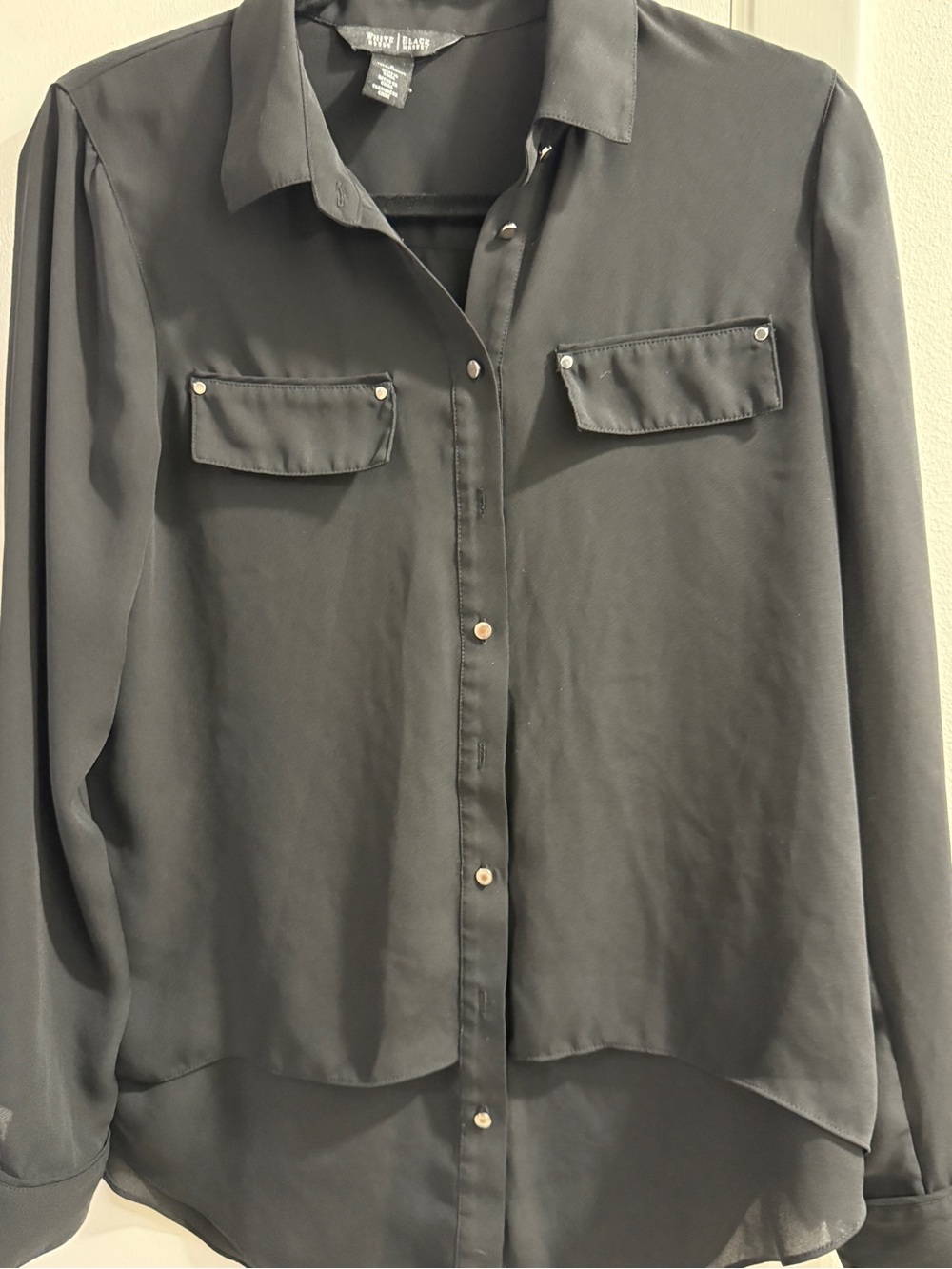 White House Black Market Black Long-Sleeve Snap-Front Blouse